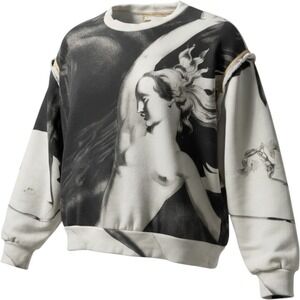 UNTTLD Greco Roman Graphic Sweatshirt Cream Black Exposed Seam Size 2 Canada